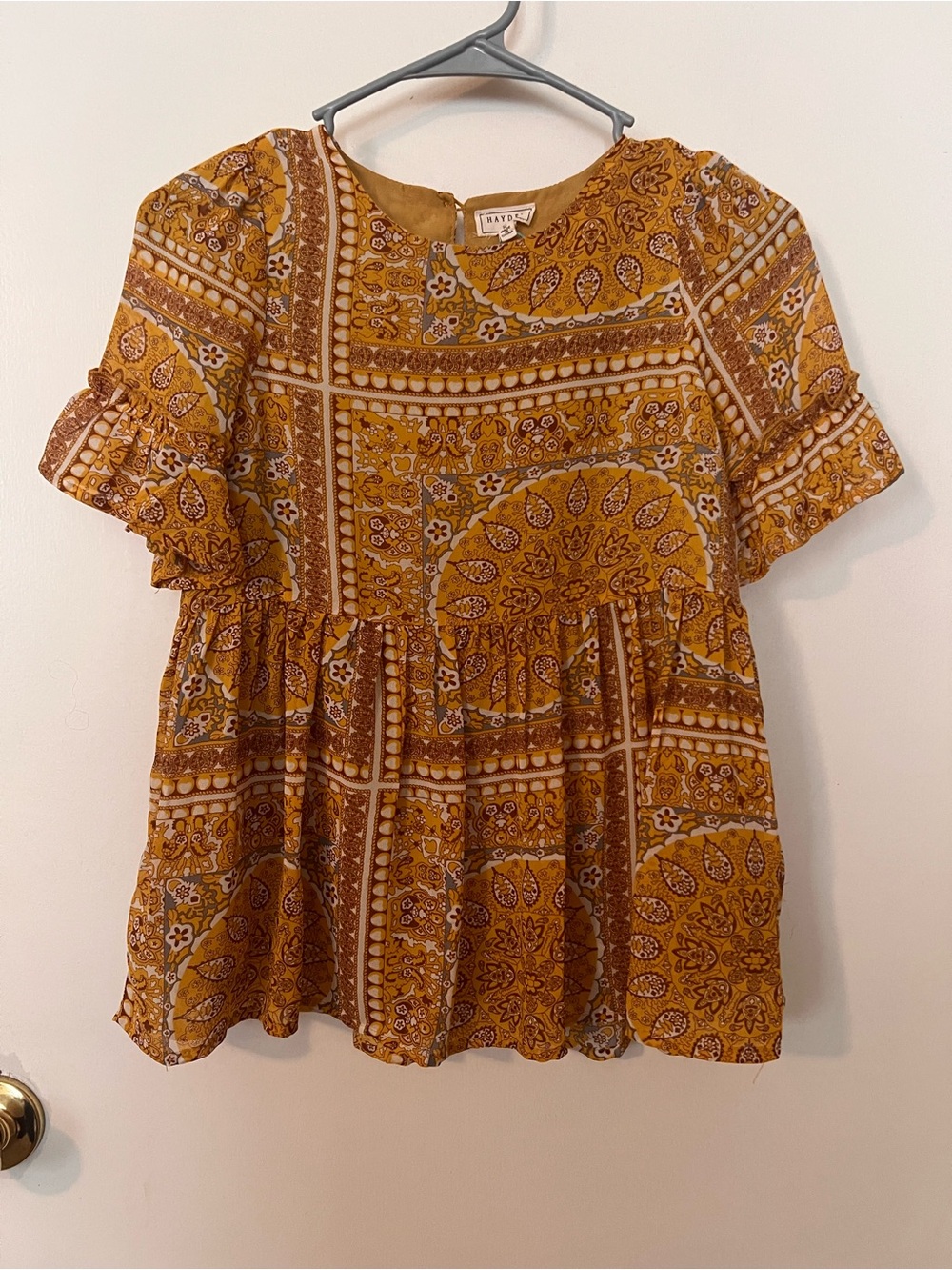 Hayden Mustard Paisley Short Peplum Top